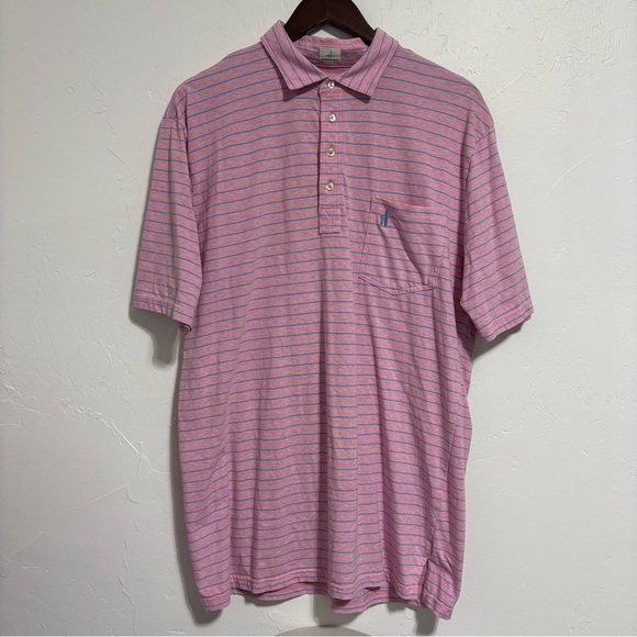 johnnie-O Other - Johnnie-O Hangin' Out Men's Cotton T Shirt XL Pink Blue Stripe Polo Short Sleeve